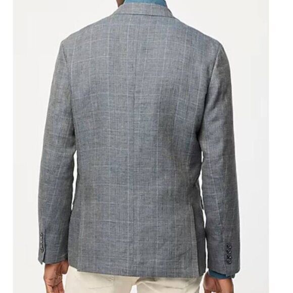 J Crew Men's Slim Fit Thompson Plaid Linen Blazer Front Pockets Gray Black - Picture 3 of 16